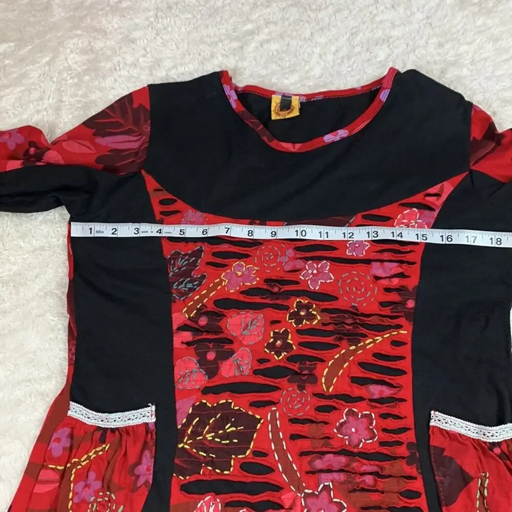 Karma Circle USA embroidered and distressed hand made mini dress, size medium - Picture 7 of 10